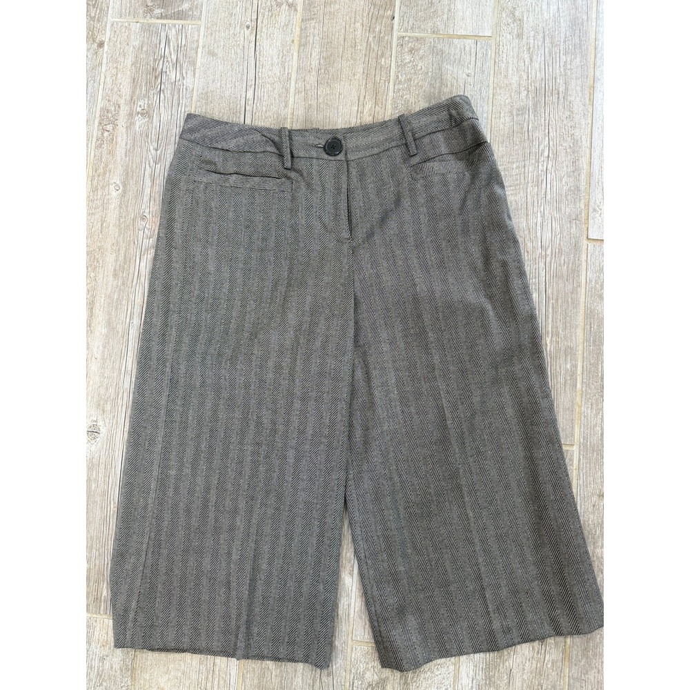 Larry Levine Culottes Women 14 Gray Excellent Herringbone Wide Leg Crop Trousers